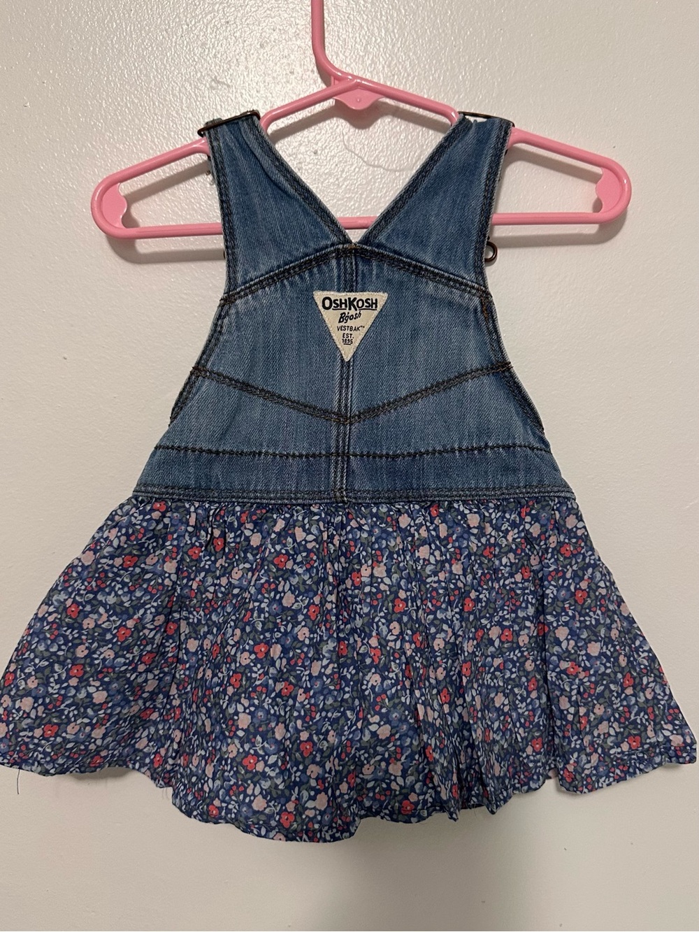 OshKosh B'gosh Denim Floral Overall Dress - Blue and Pink